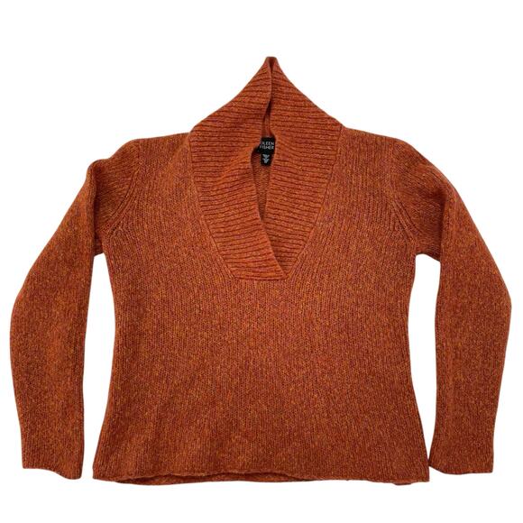 EILEEN FISHER Spice Orange Shawl Collar Merino Wool V-Neck Sweater Size Medium - Picture 4 of 10